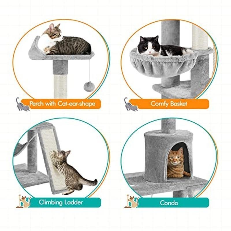 63.5in Multi-Level Cat Tree Tower Condo with Scratching Posts Platform & Hammock