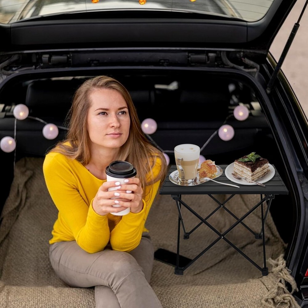 Foldable Camping Side Table, Ultralight Small 16‘’ Small, Black