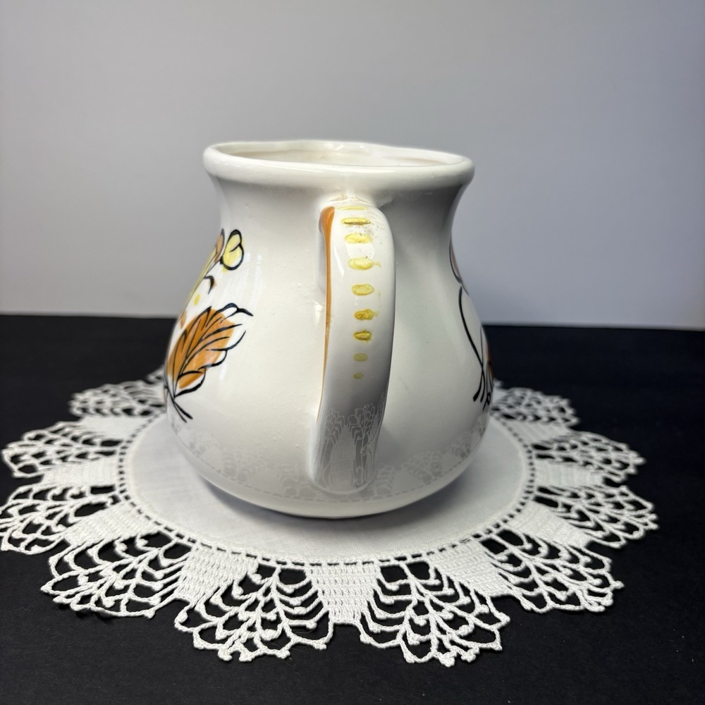 Hand Painted Reubans Original Floral Ceramic Pitcher 1977