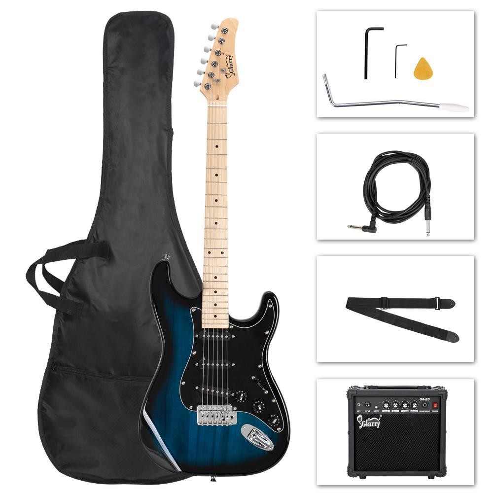 Glarry GST Stylish Basswood Dark Blue Electric Guitar Kit With 20W Amplifier