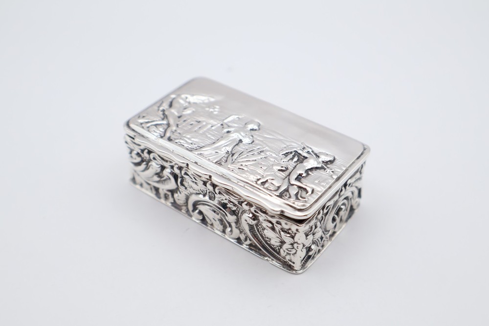 Lovely Antique Solid Silver Box with Scenery Hallmarked Chester 1902