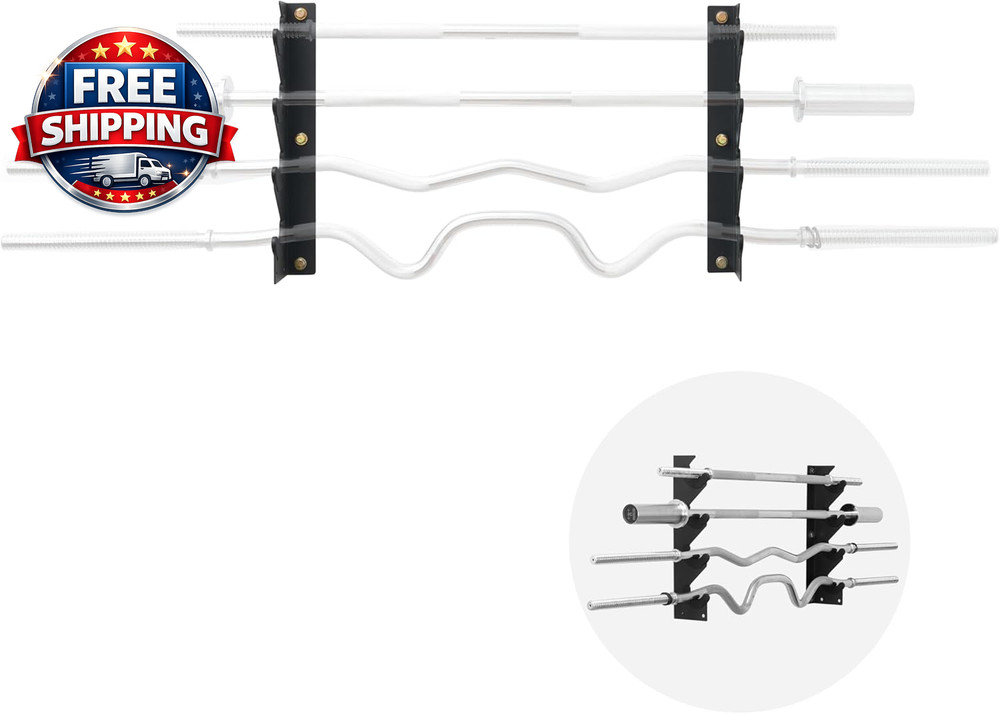 Olympic Barbell Wall Mount Storage Rack - Space-Saving Hanger Holder