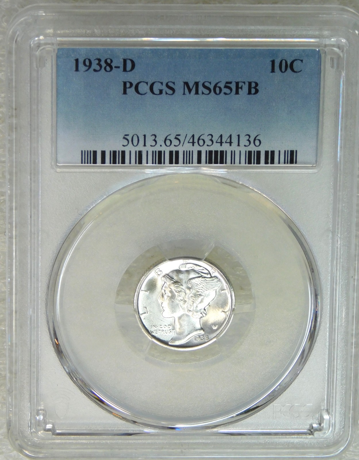 1938-D Mercury Dime PCGS MS65FB Full Bands Frosty White PQ New Holder #K470A