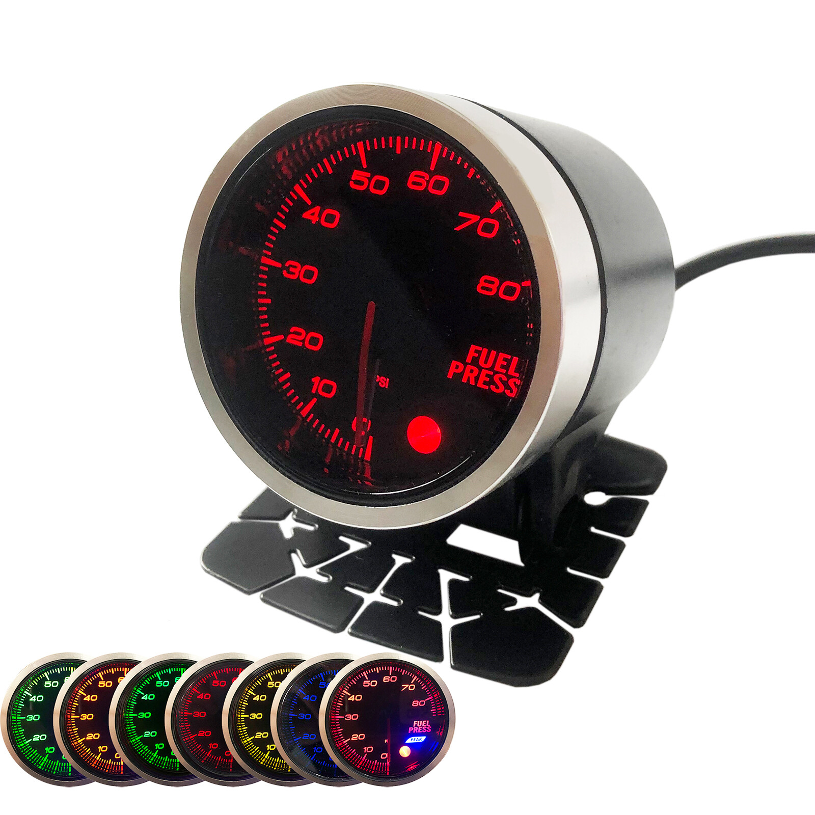 0-80 PSI 52mm 2-1/16" Fuel Pressure Gauge 7 Color Meter W/ Press Alarm Sensor