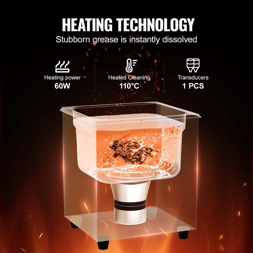 2L Ultrasonic Cleaning Device with Heating Function Timer & Basket 60W Cleaning