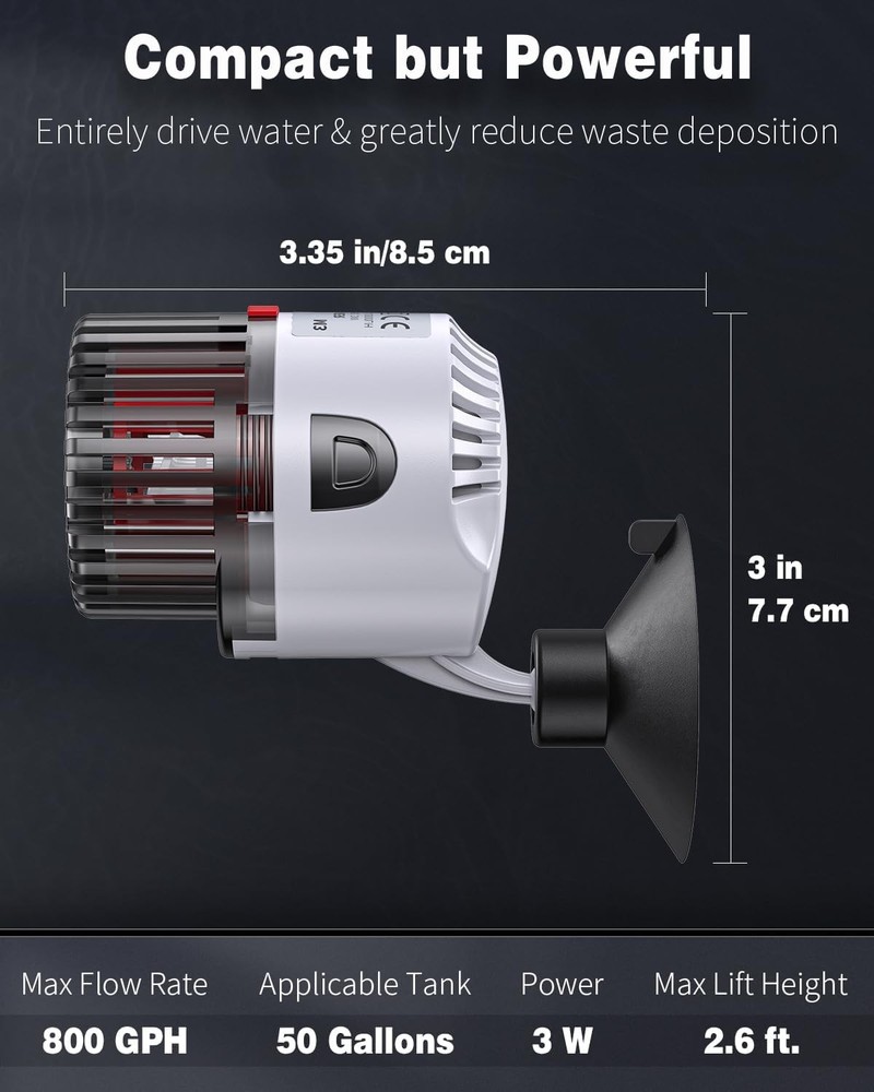 Pawfly 3 W Aquarium Wave Maker 800 GPH Submersible Adjustable 800GPH(Basic)