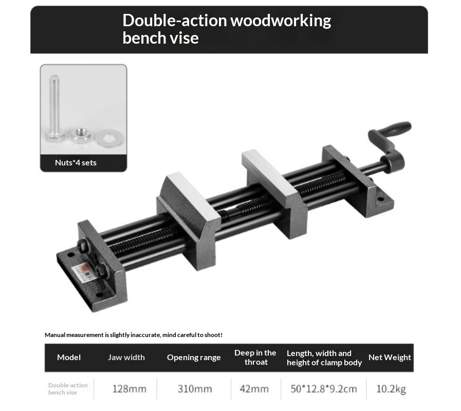 Double-Action Woodworking Vise with Interlocking Parallel Jaw Tool Bench Vise