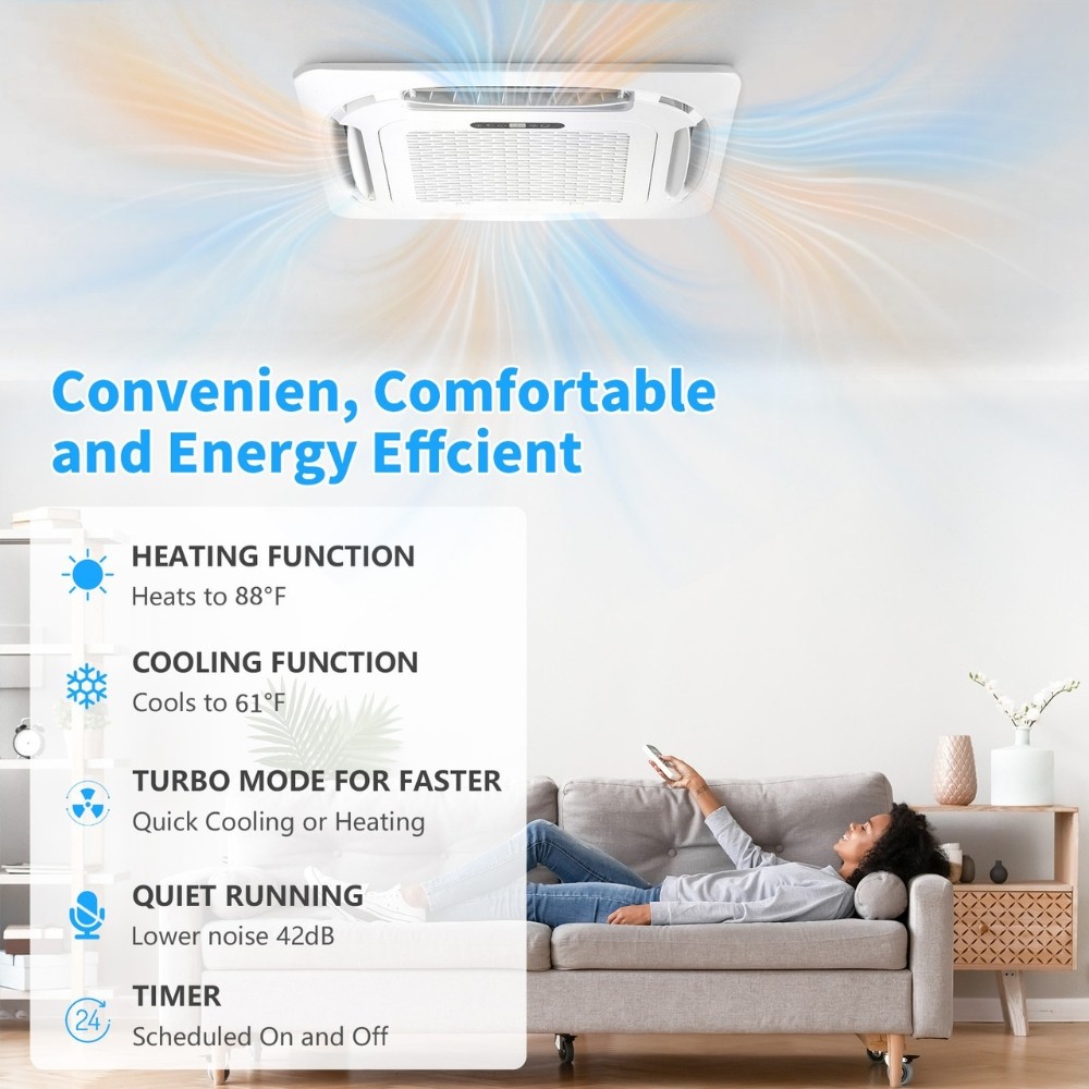 12000 BTU 24 SEER2 Ceiling Cassette Ductless Mini Split Air Conditioner w/Heat