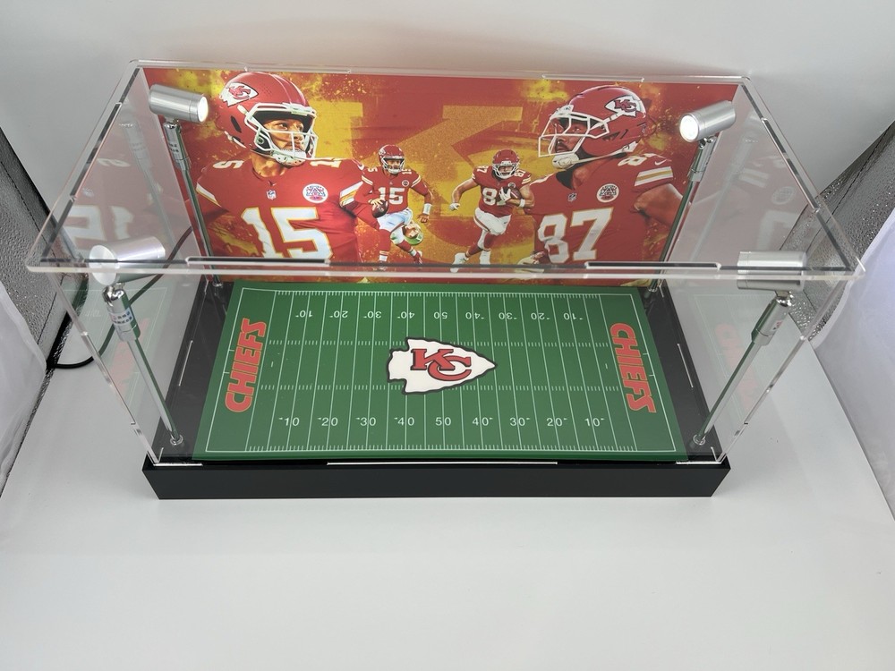 Patrick Mahomes & Travis Kelce Chiefs 2 Mini Helmet Display Case W/ LED Lights