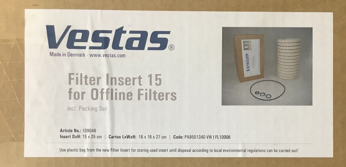 VESTAS 109046 FILTER INSERT 15 FOR OFFLINE FILTERS  **NEW***