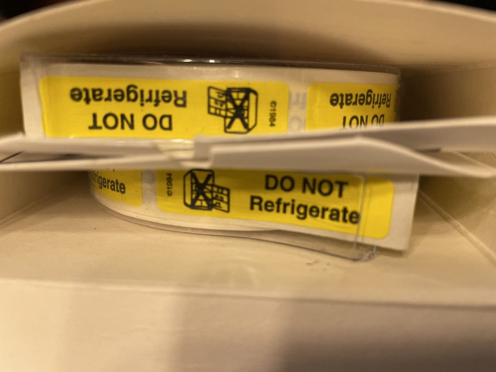 Do Not Refrigerate Warning Labels by Pharmex - 1000 Count - Yellow