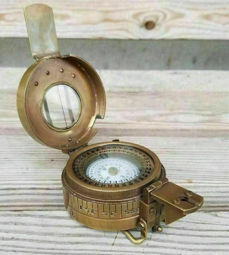 British Military Prismatic Pocket Solid Brass Antique Compass Marine Solid Gift
