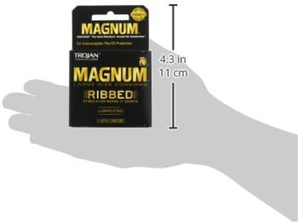 Trojan Magnum Ribbed Condoms, Unscented, 3 Count