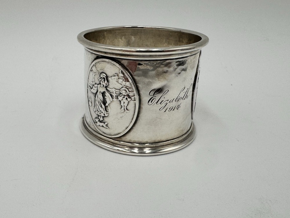 Gorham Sterling Silver Applied Scenery Hammered Napkin Ring