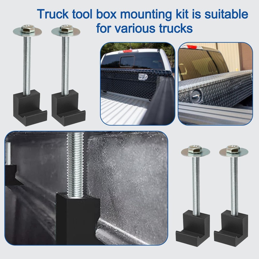 4Pcs Truck Tool Box Mounting Kit - Upgraded J Hook Crossover Black
