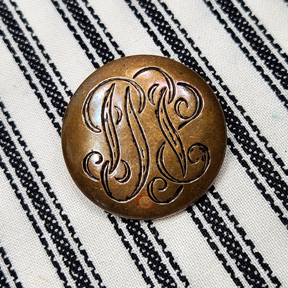 Vintage Uniform Button, (Monogrammed) Brass - (c. Pre 1930s)