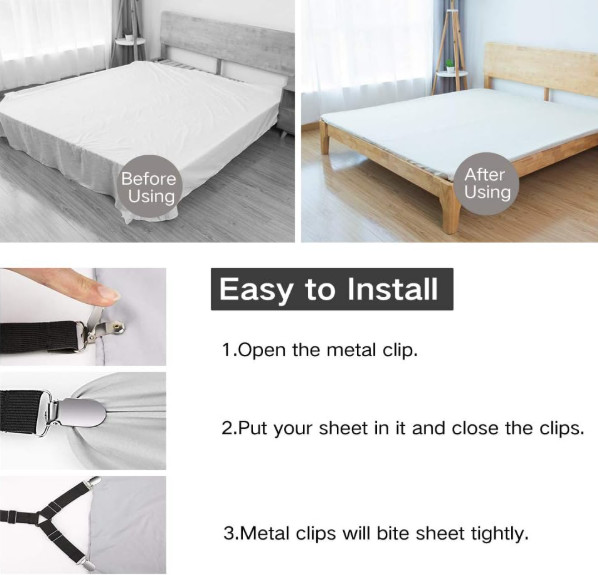 Foloda Sheet Holders, 4 pcs Adjustable Bed Sheet Straps, Fitted Sheet Holder Cli