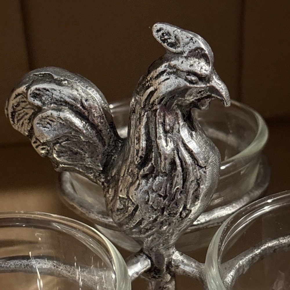 Silver Plated Rooster Condiment/Candy Dish, Made In Thailand By Luckyglass