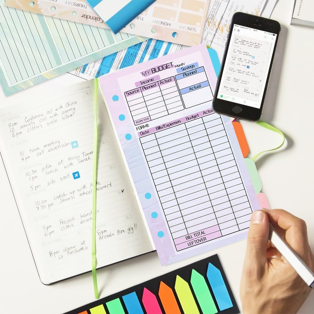 A6 Binder Planner Inserts, Monthly Weekly Refills Budget A6, Colored