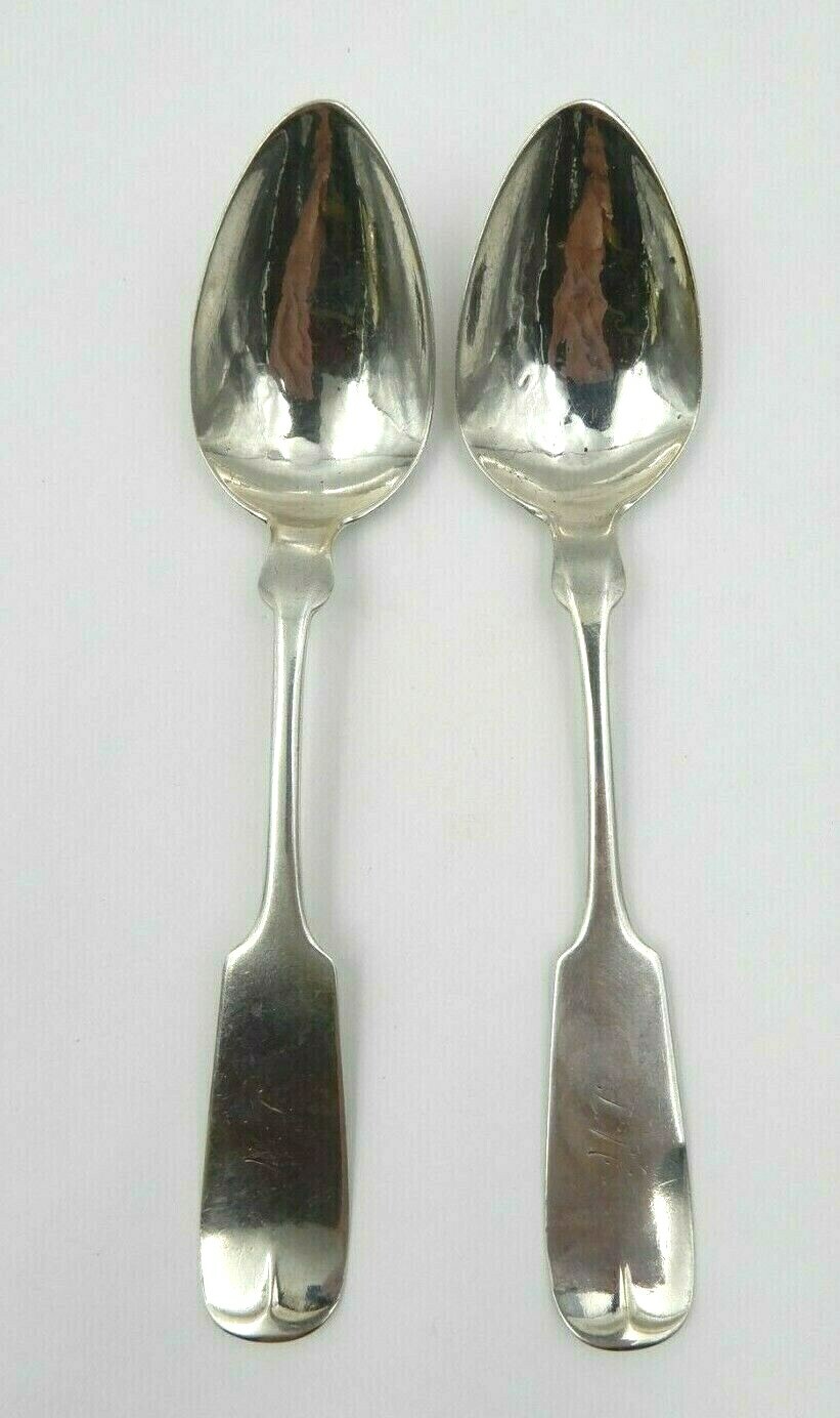 ANTIQUE SET OF TWO E.S. HUNTINGTON CO. (CT) MONOGRAMMED COIN SILVER SPOONS