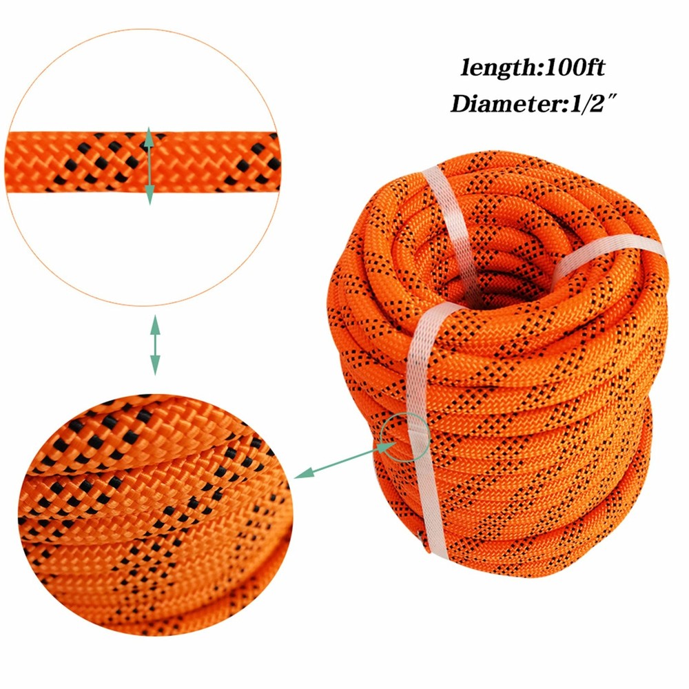1/2" 100' Arborist Low-stretch Rigging Line Utility Durable Rope Polyester