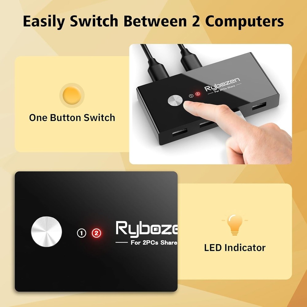 USB Switcher 2 Computers, USB Switch 2 PC Sharing 4 USB Devices, 2 in 4 Out with