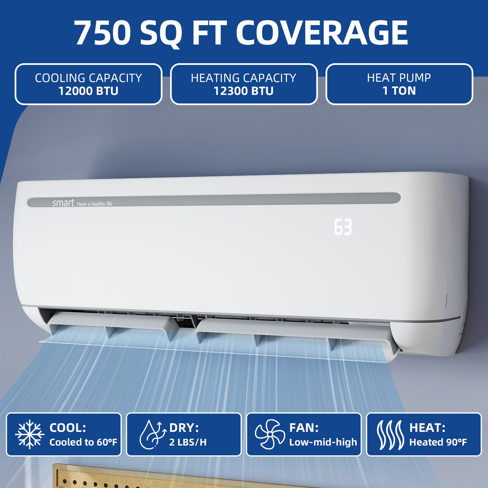 20 SEER2 12000 BTU Mini Split Air Conditioner & Heat Pump Ductless Design