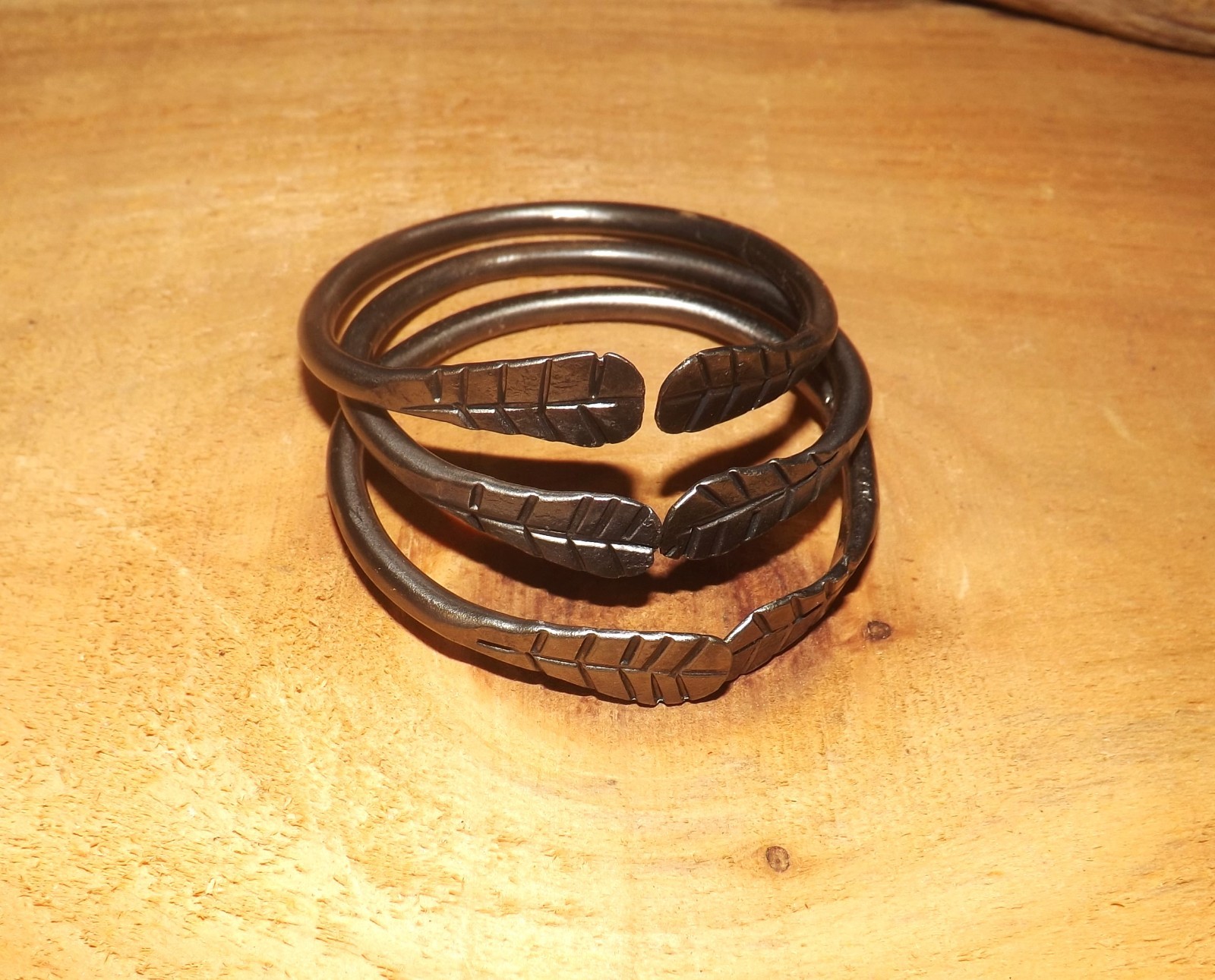 Set of 3 Hand Forged Iron Bangle Bracelets, Small, New