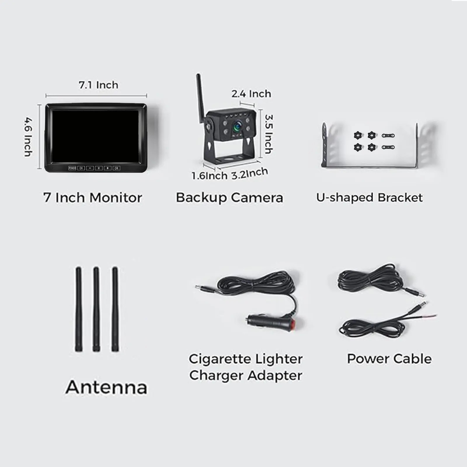 1080P Backup Camera System Wireless 7'' Monitor for RV Trailer Truck Camper Bus