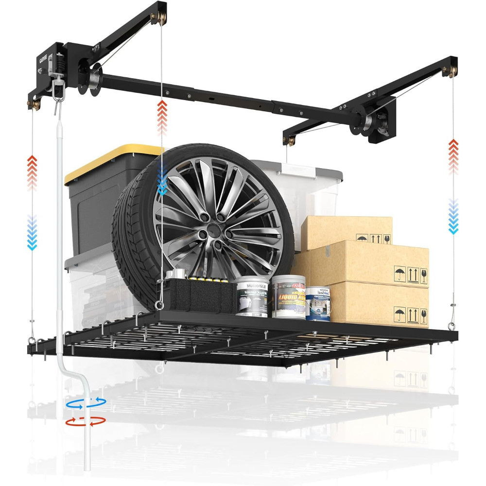 Overhead Garage Storage Rack Lift 350lb Capacity Adjustable Height Ceiling Mount