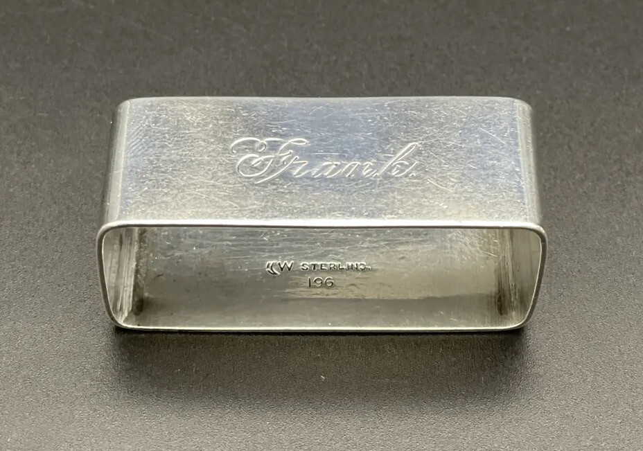 Sterling Silver Napkin Ring Engraved Name “Frank” Rectangular Form Watrous