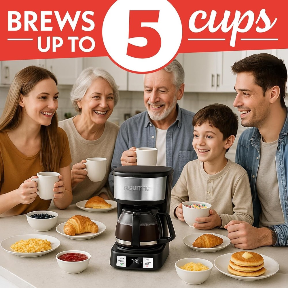 Drip Coffee Maker – 5 Cup, One-Touch Brew, Pause & Serve, Adjustable 4 Hr Keep