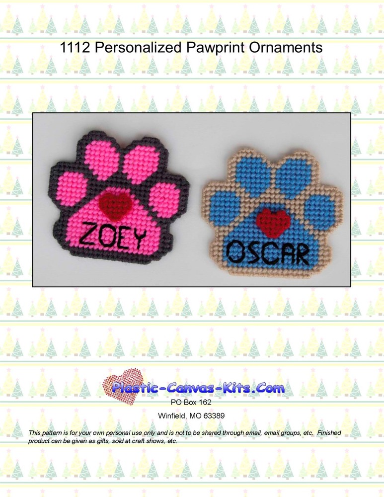 Personalized Pawprint Christmas Ornaments-Plastic Canvas Pattern or Kit