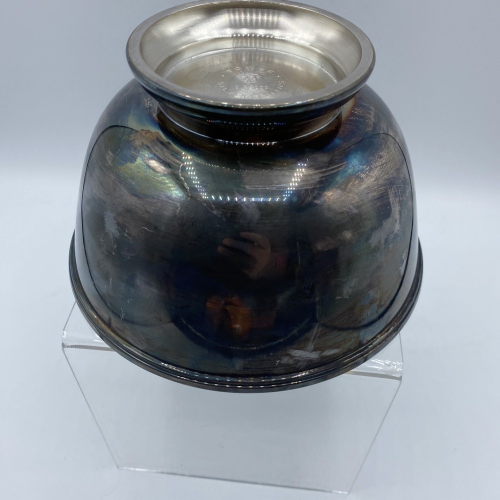 Towle Silversmiths Teal Green Enamel Footed Bowl Silverplated 5002 Vintage 5.75"