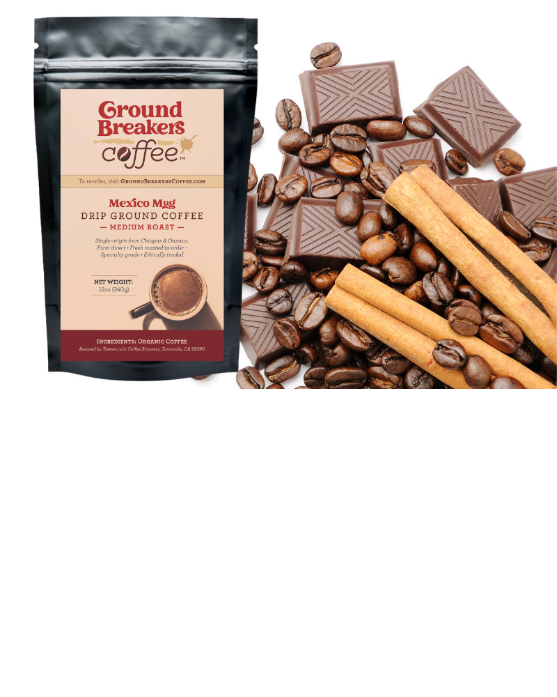GroundBreakers Coffee Mexico Mug Medium Roast Drip Specialty Grade 12 oz