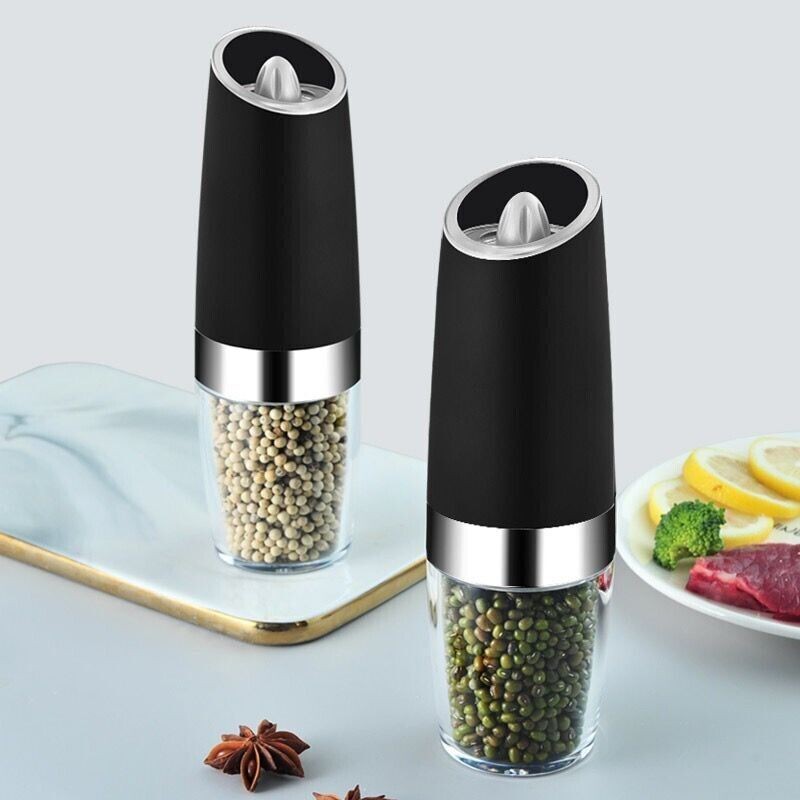 2 Pack Gravity Electric Salt and Pepper Grinder Mill Shaker Adjustable Automatic