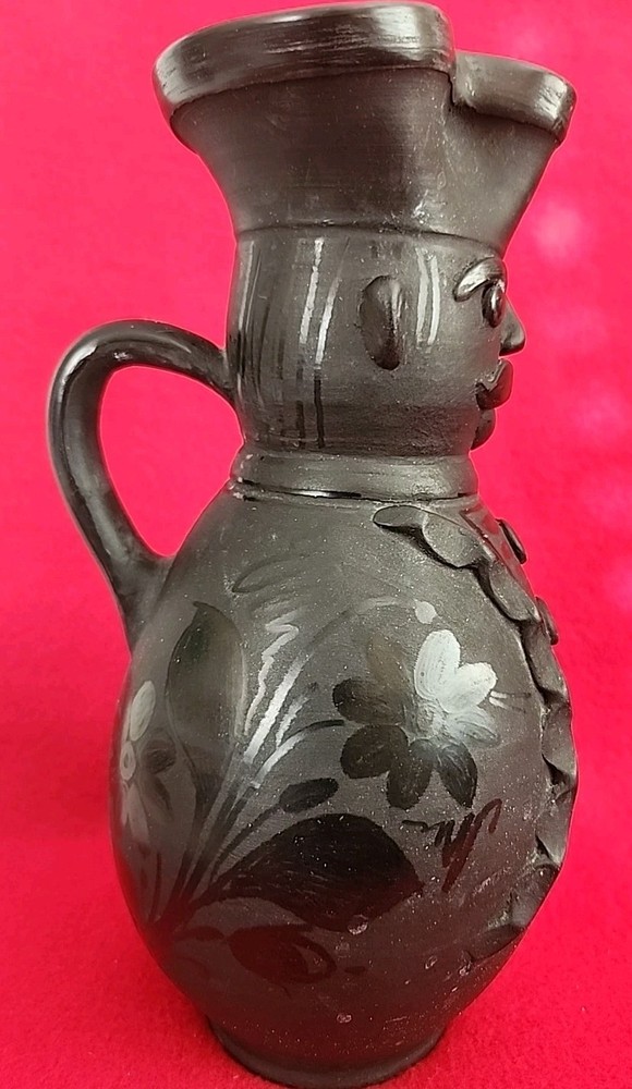 Anthropomorphic Black Glazed Terracotta Servant Uniform Pitcher Planter Signed