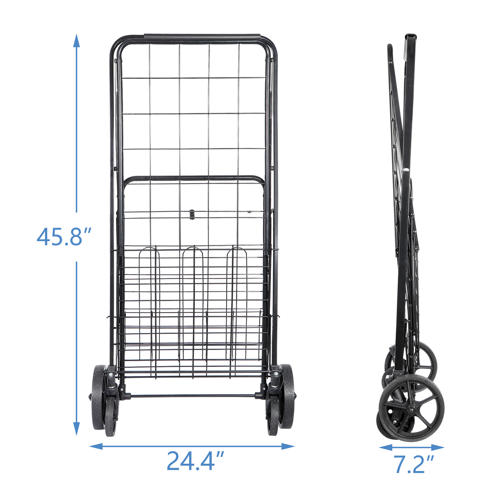 Heavy Duty Folding Shopping Cart Utility Trolley Two Baskets for Grocery Laundry