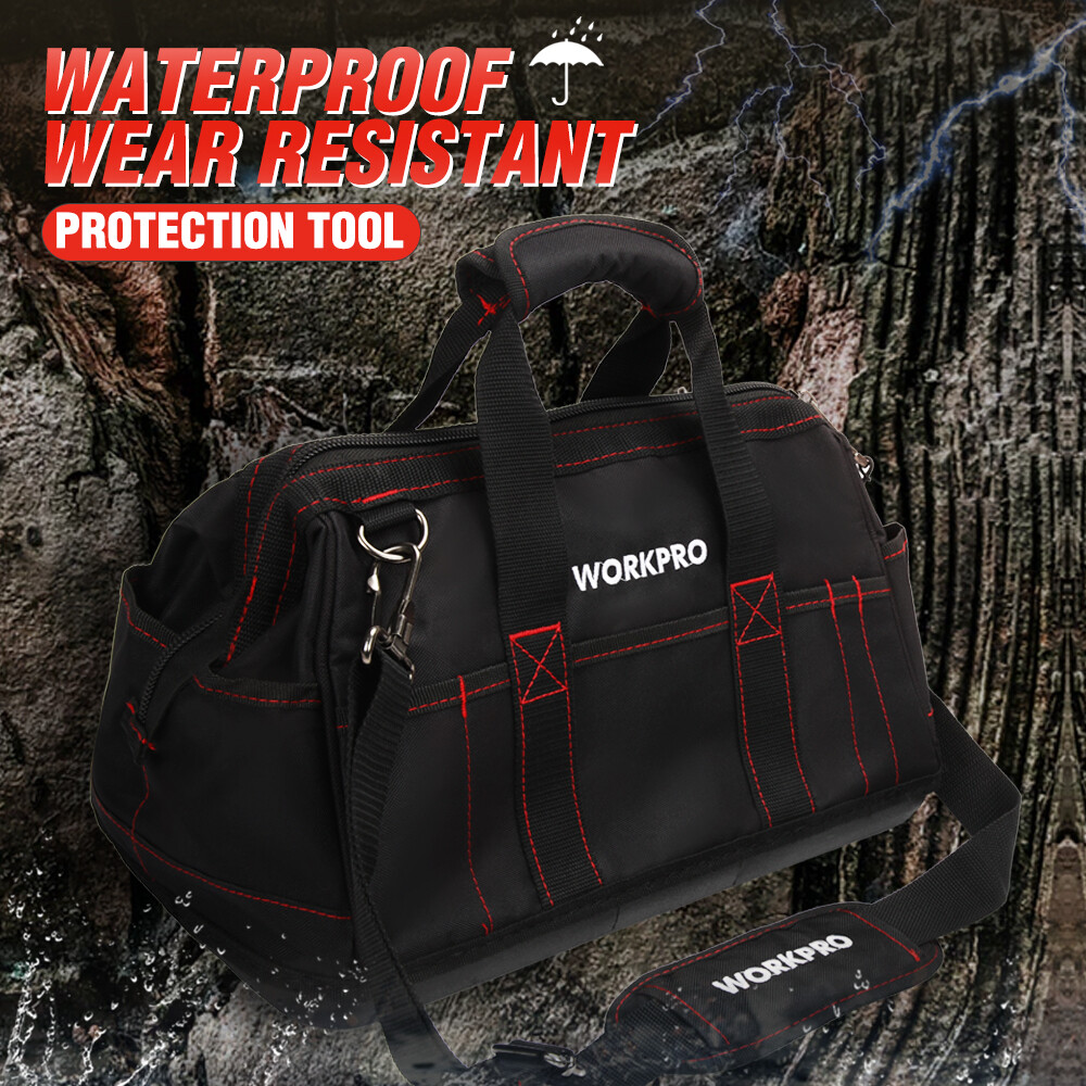 WORKPRO 16" Zipper Wide Mouth Tool Storage Bag Case Large Capacity w/21 Pockets