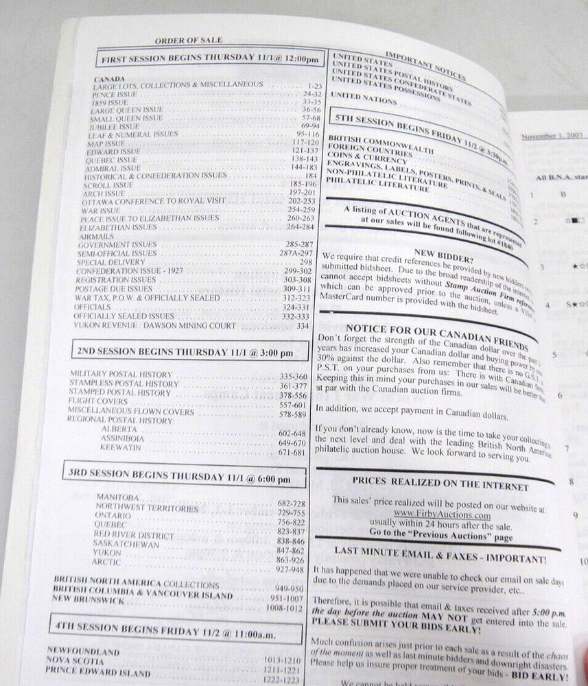 Firby Stamp Auction Catalog 2007 ASTOC Medallion Issue WWI Internment Camps