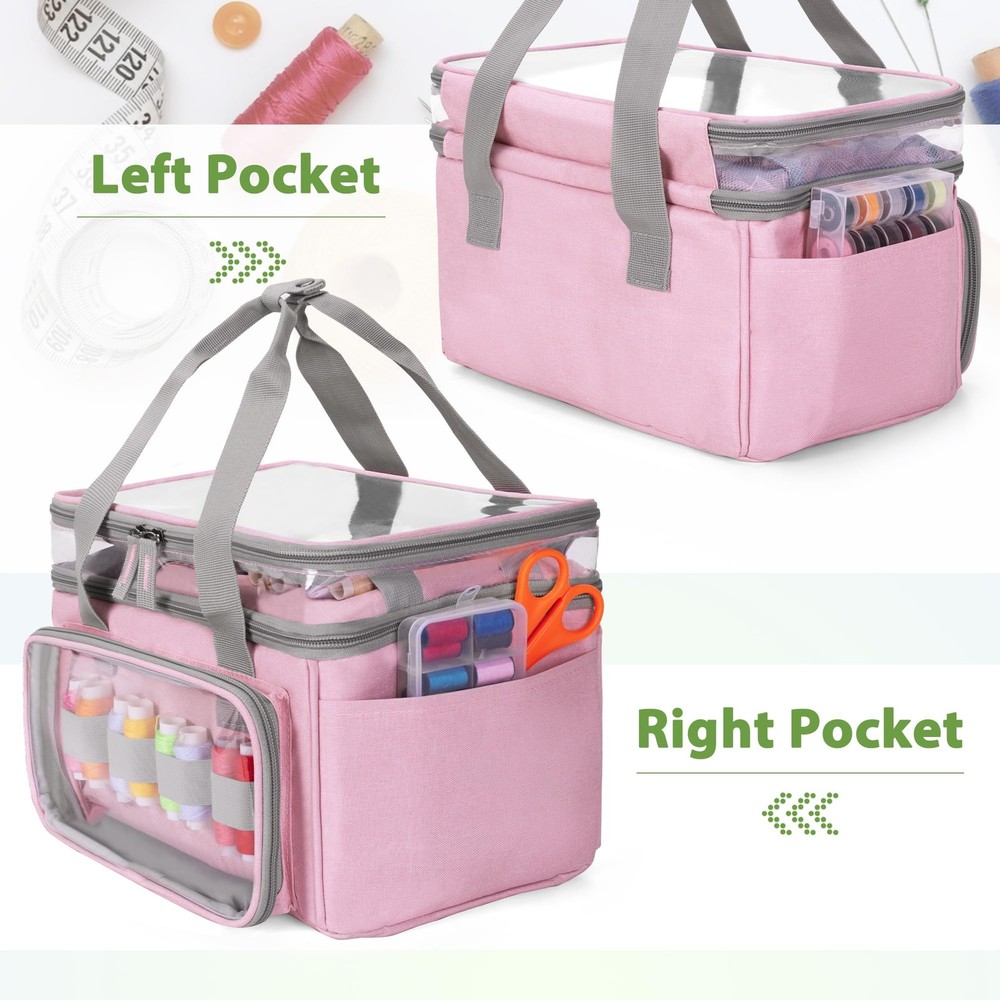 Double-Layer Sewing Storage Organizer with Transparent Compartment, Large Sew...