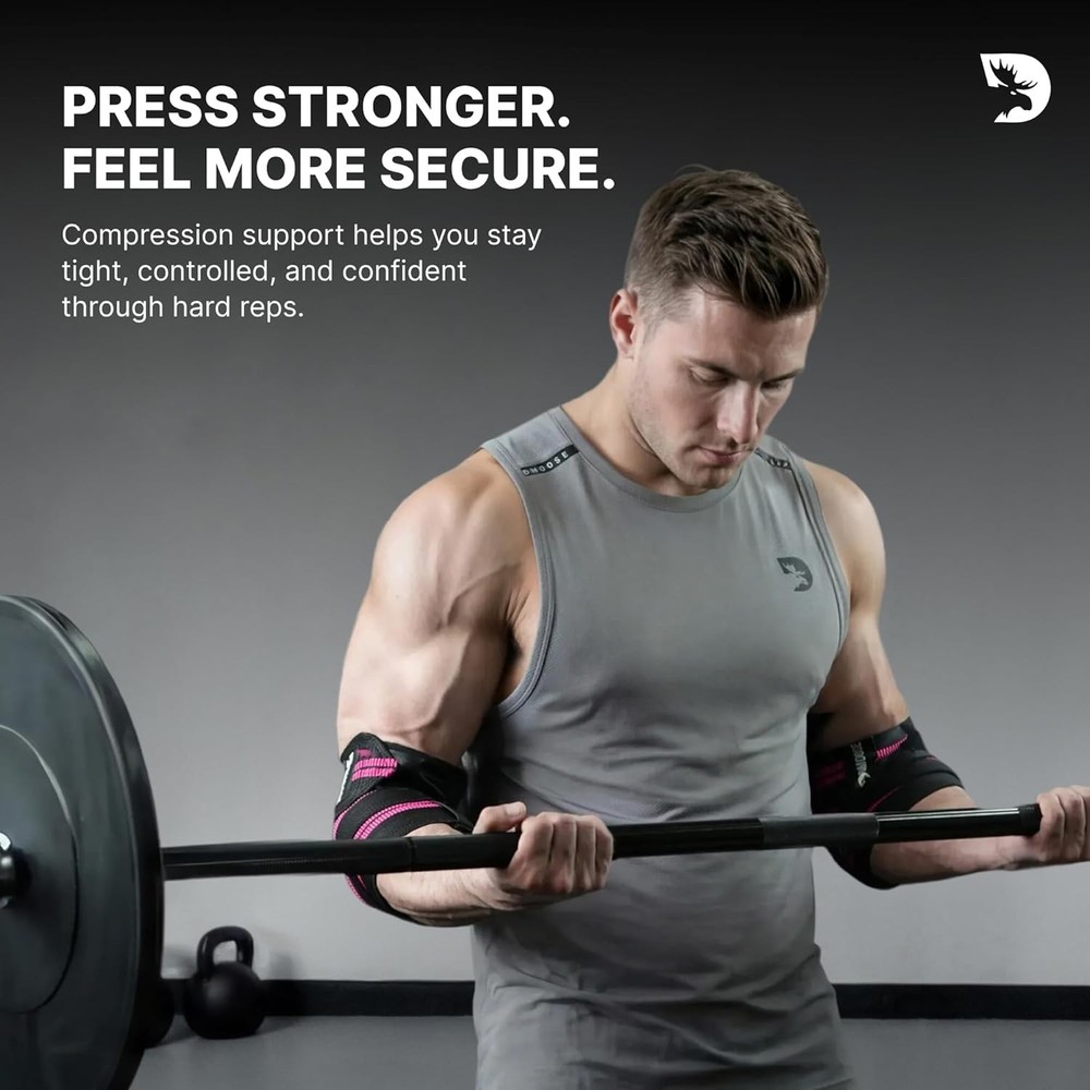Elbow Wraps for Weightlifting Pair - 40'' Adjustable Strap for Gym Workout & ...
