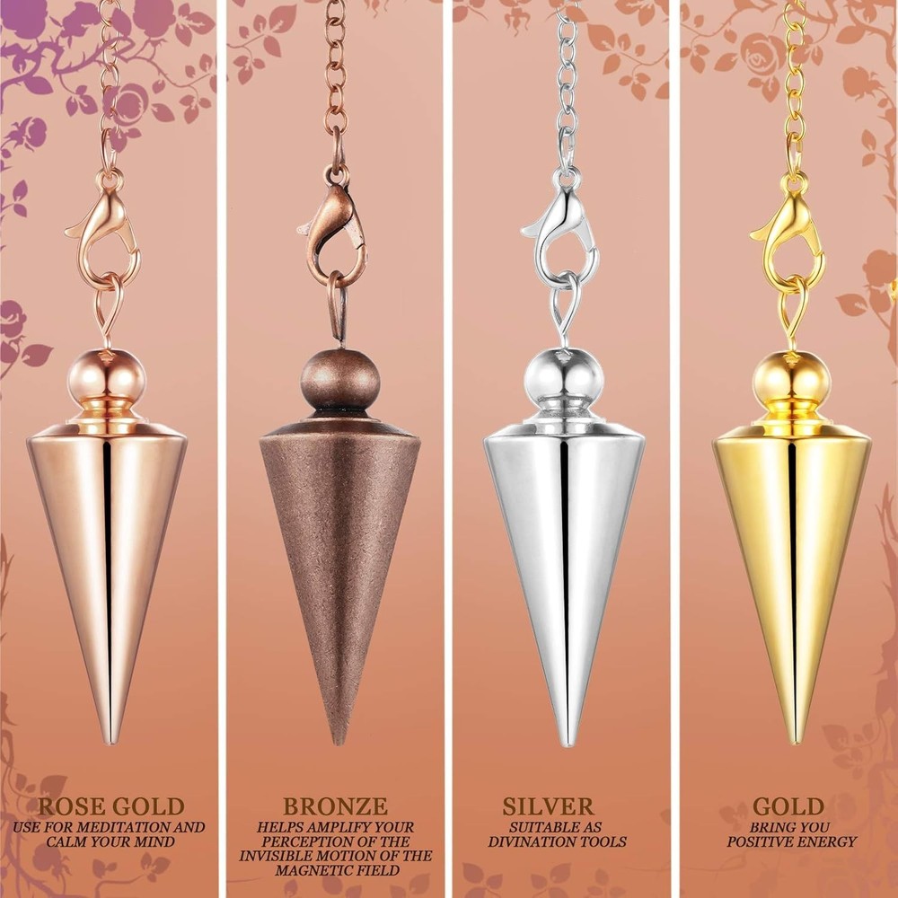 4-Piece Copper Pendulum Set for Healing, Meditation, and Dowsing - Multi-Color