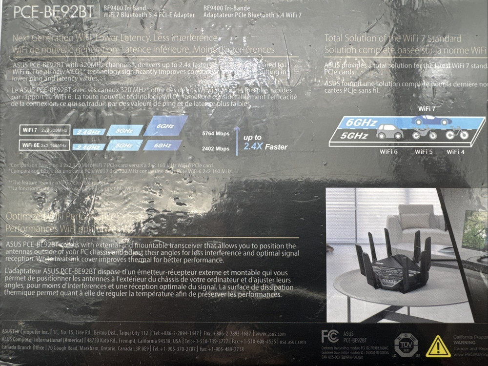 ASUS PCE-BE92BT WiFi 7 PCI-E Adapter with 2 External Antennas