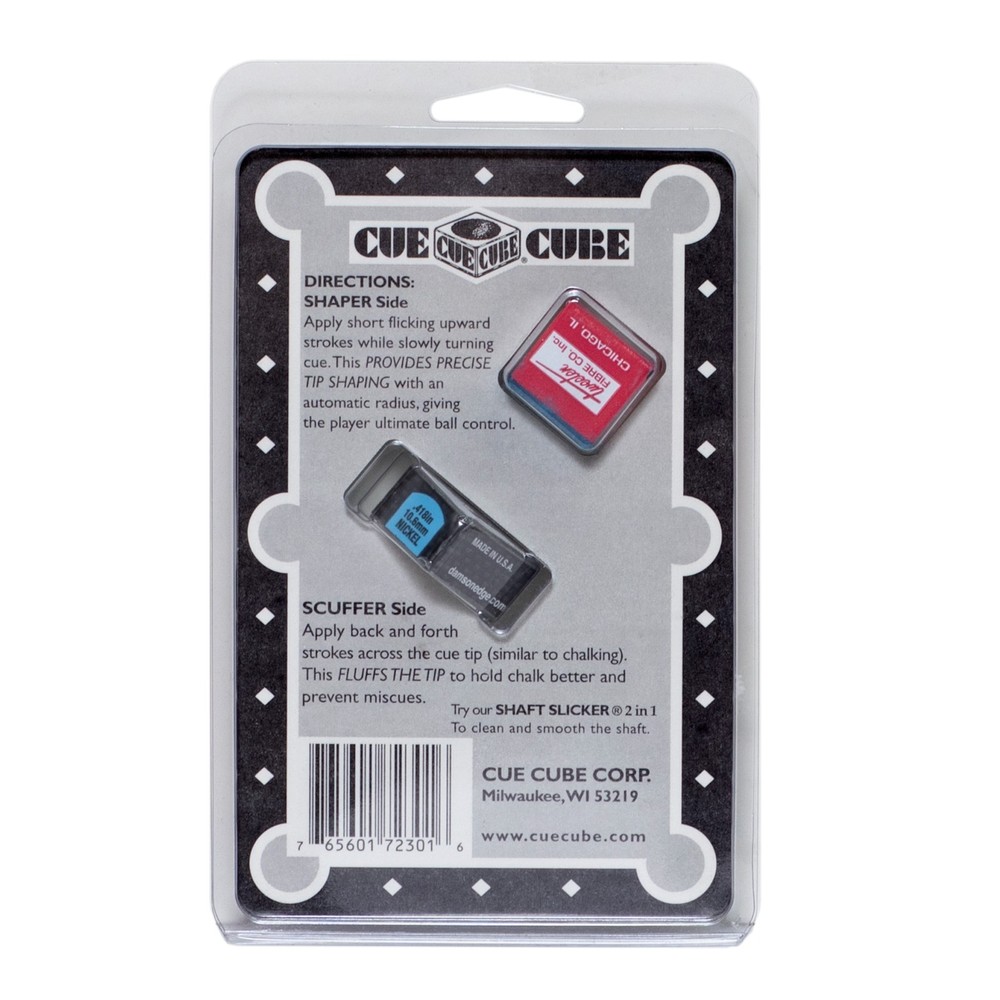 Cue Cube Pool Cue Tip Shaper & Scuffer Nickel Radius + Master Chalk Combo