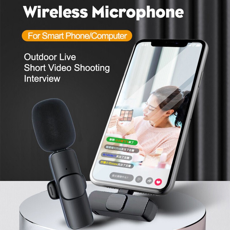 Wireless Lavalier Microphone Mic Audio Video Recording For Android iPhone 16,17