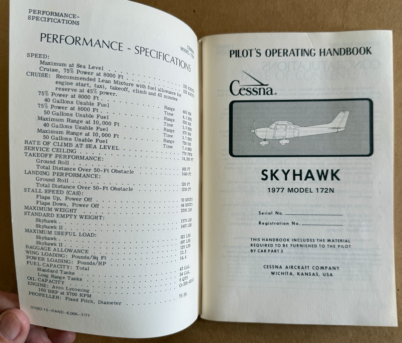 Cessna 1977 Skyhawk Model 172N Pilot's Operating Handbook Procedure Manual
