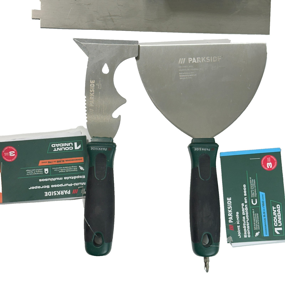 Parkside 4pc Trowel & Scraper Set - Joint Knife, Multi-Tool & Serrated Trowels