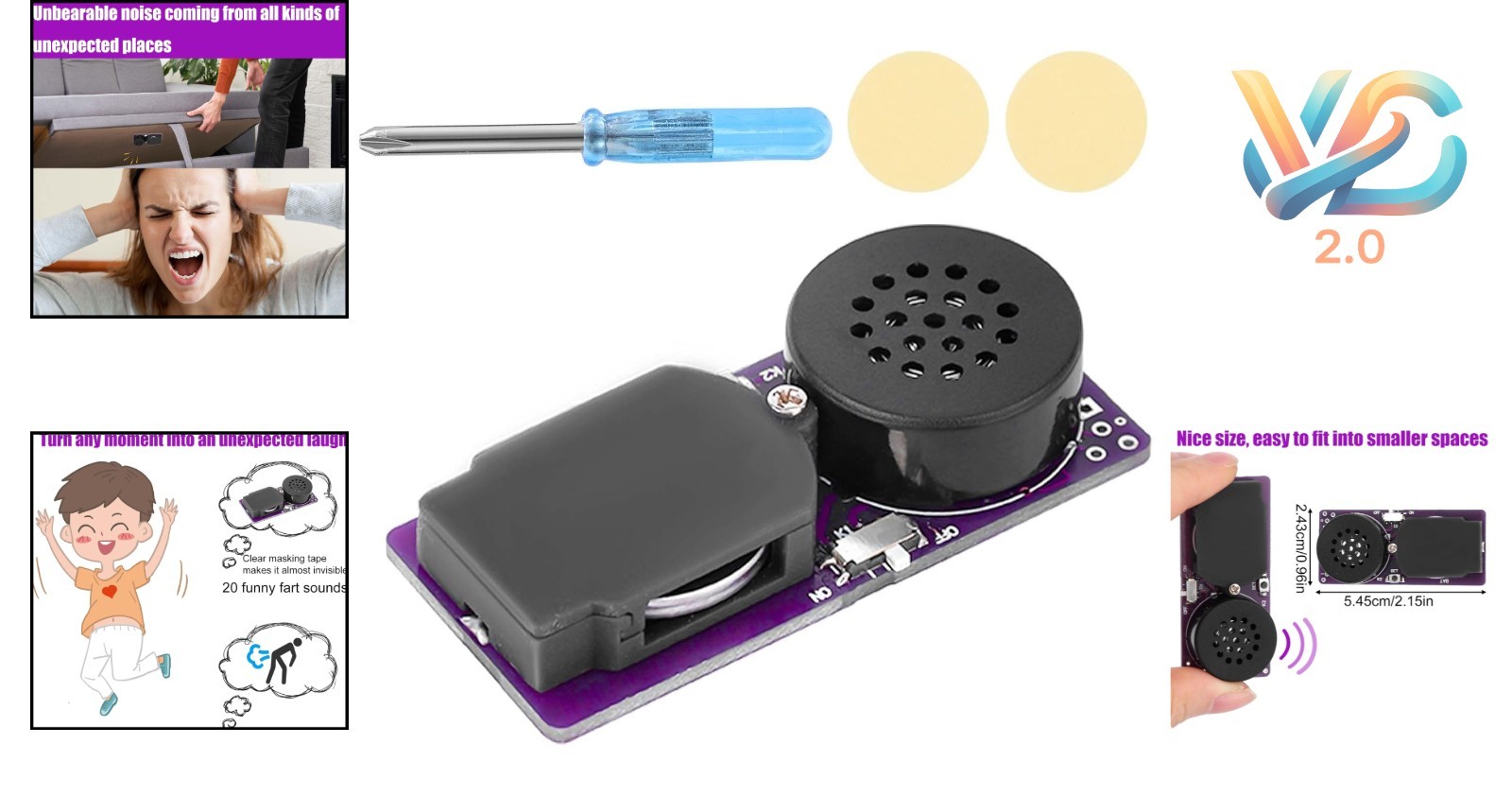 Prank Fart Pooter Noise Maker with 20 Fart Sounds, Compact Battery Operated