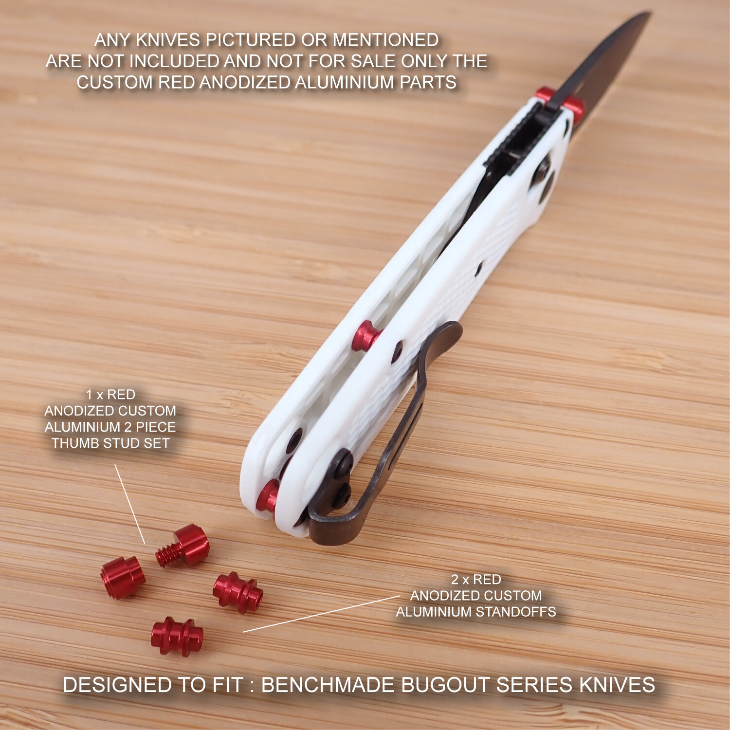 Benchmade 535 BUGOUT 535BK-2 4pc Custom Standoff + Thumb Stud Set - Anodized RED
